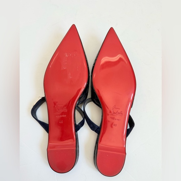 Christian Louboutin Dark Navy blue Choc lock flat calf ali embossed mules EU 40 - Picture 7 of 10